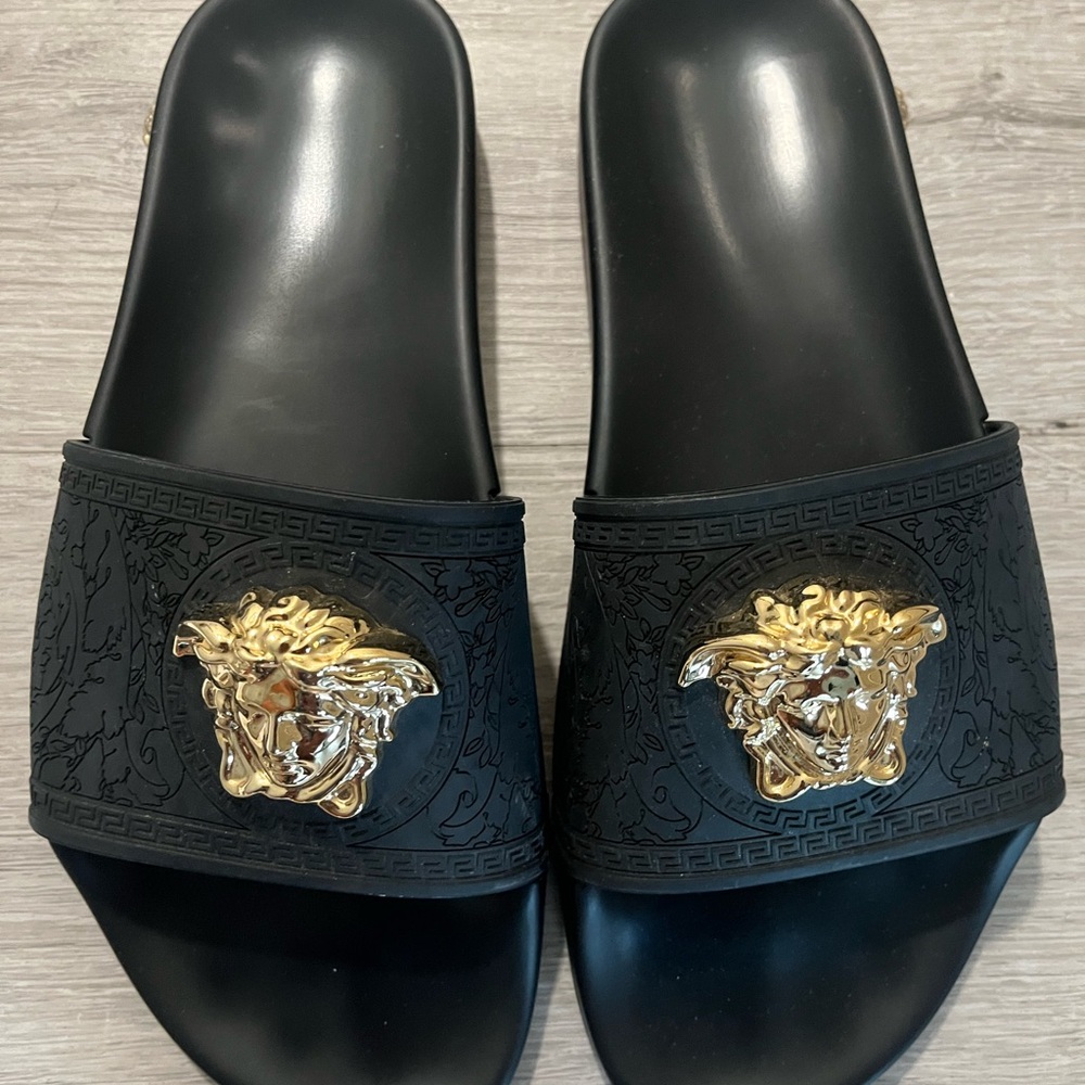 Versace Black Slides with Gold Medusa Emblem